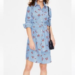 Boden Modern Shirt Dress Blue & White Striped Red Pop Floral Size 6